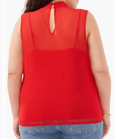 Sleeveless Mock Neck Mesh Top Vince Camuto Plus - Picture 2 of 4